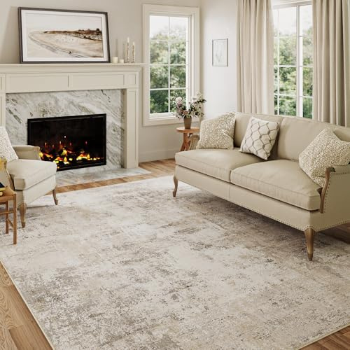 HUGEAR Beige Grau Teppich Wohnzimmer 180x270cm Waschbarer | Waschbarer Modern Abstrakter Teppich,Rutschfest, Kurzflorig, Weich, für Wohnzimmer, Schlafzimmer, Esszimmer,Büro