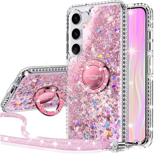 Silverback für iPhone X/XS Hülle, Mädchen Glitzern Handyhülle mit Ringständer, Cover Silikon Clear Schutzhülle für iPhone X/XS Case - Rosa