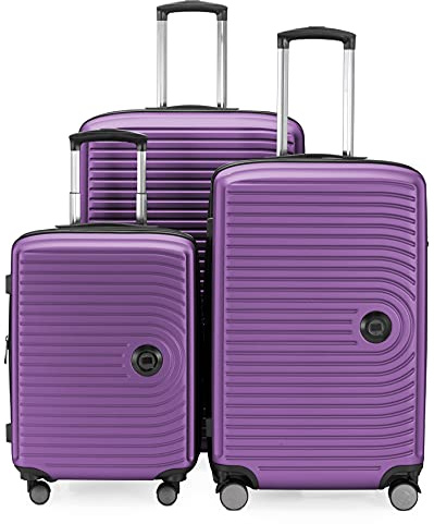 Hauptstadtkoffer Mitte - 3er Kofferset + Digitaler Kofferanhänger - Reisetrolleys 55/68/77 cm + Kofferanhänger mit QR-Code, 4 Doppel-Rollen, Hartschale ABS, XL-Volumenerweiterung, TSA, Aubergine