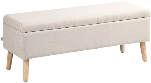 HOMCOM Banc Coffre Rangement rembourré Banquette Banc de lit Aspect Lin pour la Chambre à Coucher, entrée, Salon, Charge 220 Kg, 110 x 39 x 45 cm, Beige