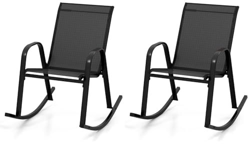 Outdoor Metall Patio Gliding Schaukelstühle 2er Set mit ergonomischen Armlehnen und hoher Rückenlehne Bequeme und stilvolle Möbel für Hinterhof, Balkon, Pool und Garten, schwarze Wippen für Rel