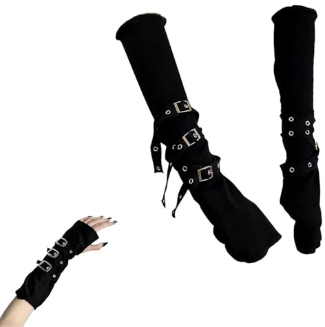 VIVIIHOO 1 Paar Fingerlose Punkhandschuhe Armstulpen Gothic Kleidung Damen - für Halloween, Party, Hip Hop, Cosplay - schwarz, gestrickt, 38 cm lang