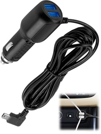 Dash Cam Power Lead Cable - 12V to 5V 3.5A Car Charger with Dual USB Ports, 3.5M Wire & Mini Straight USB Connector (Quality-Tested, with Detailed User Guide) for GPS, DVR & Mini USB Dash Cameras