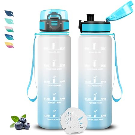 Borraccia, Borraccia 500ml, Borraccia Senza Perdite, Borraccia Motivazionale, Facile da Trasportare, Borraccia Orari, Borraccia Graduata, Facile da Pulire, per Sport, Corsa, Yoga, Scuola, Ufficio