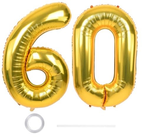 GoldRock XXL Luftballon 60 Geburtstag Deko Gold, 40 Zoll Ballon Deko 60 Geburtstag Frau Mann,Zahlen Luftballons Geburtstage 60,Geburtstagsdeko 60 Jahre,Folienballon 60 für Jubiläum, 60 Luftballon Groß