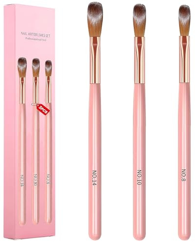 3 PCS Acrylic Nail Brush Set, Size 8/12/14 Professional Nail Brushes with Ergonomic Handle- Synthetic Bristles, Durable and Easy to Clean