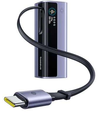 Baseus Laptop Power Bank, 20,000mAh 145W Portable Charger Built-in Retractable Cable, 4-Port PD Fast Charging Battery Bank with Smart Display, for iPhone 16 pro,MacBook, Samsung Galaxy, Dell, HP, etc