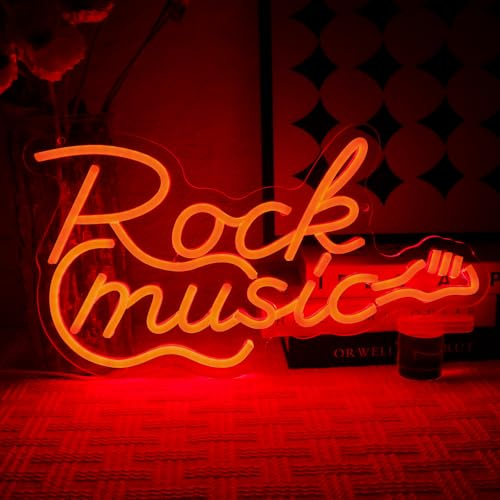 OYCGZV Rock Musik Neon Schild Gitarre Led Neonschild Wand Live Music Neon Sign USB Led Schild für Bar Rock Musik Studio Büro Garage Schlafzimmer Zimmer Party Laden Geschenk für Freunde