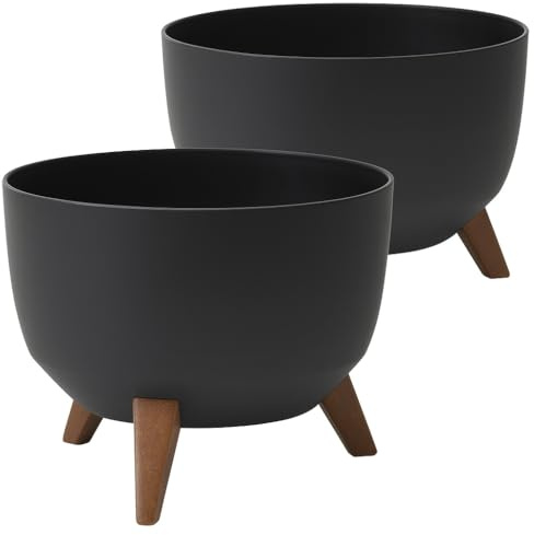 Tymar Übertöpf groß mit Füßen, Blumenübertopf für draussen, Blumentopf groß, Schale für solarbrunnen, terrassenkübel rund_Roma ((2pack) Schwarz; ø 47 cm)