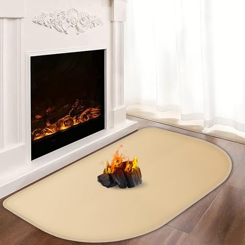 Khongoo Tappeto Ignifugo per Camino, 80x50x0.1cm Tappetino Ignifugo per Camino, Tappeto Ignifugo per Stufa a Legna, Tappetino Camino Protettivo per Pavimenti e Tappeti da Scintille e Braci, Cachi