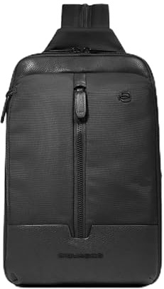 PIQUADRO – Zaino Monospalla Uomo in Tessuto Riciclato e Pelle – Colore Nero – Leggero e Funzionale