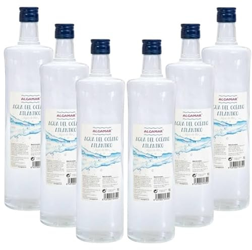 Pack 6x Agua de Mar del Océano Atlántico 1L en Botella de Cristal | Algamar | 100% Natural | Uso Alimentario y Cocinas Saludables | Rica en Minerales