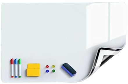 Pizarra Blanca Magnética,Pizarra Blanca Adhesiva,120x90 Cm Papel Pizarra Adhesiva Para Pared, Incluye Marcadores y Borrador Magnético, Para Escribir En Superficies Lisas En Escuelas y Oficinas
