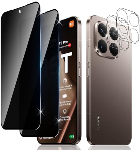 LiiLaa für Xiaomi 17T Pro / 15T Pro / 15T Sichtschutz, 2 Stück Sichtschutzfolie und 2 Stück Kameraschutz, Anti-Spy Schutzfolie Privacy Glas Folie blickschutz