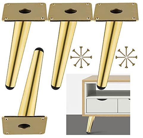 YZYSHA Möbelbeine Gold/Schwarz, schräge Tischbeine aus Metall, Möbelstützfüße, Ersatzbeine für Sofa, Schreibtisch, Couchtisch, cm, 4 ück, Gold-18 cm/7,09i
