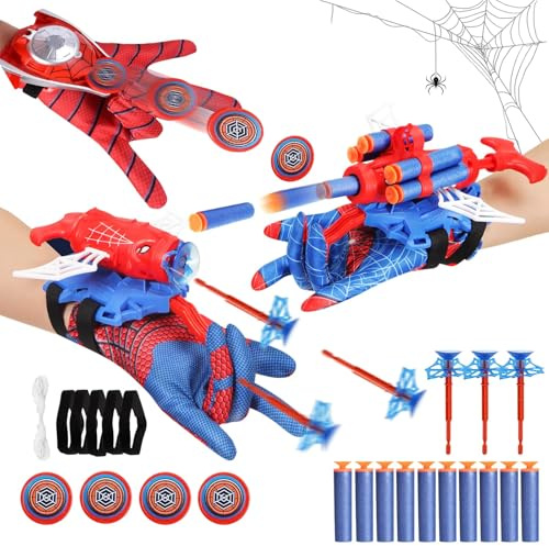 3 Set Spiderm Handschuhe für Kinder, Launcher Glove Schießen, Spiderm-Spiele 4 5 6 7 Jahre, Handgelenkspielzeug Cosplay Superheld, Geburtstagsgeschenk und Kinderparty(B)