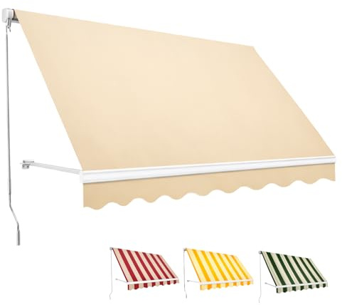 Paluplus Tenda da Sole a Caduta, Misura 400x300 cm, Senza Cassone con braccio avvolgibile e Braccetti Fermatenda, Telo Resistente 280 g/m², per Balcone e Terrazzo -3913F -10 (Beige)