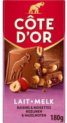 Côte d'Or - Tablette de Chocolat au Lait Raisins et Noisettes - 180g