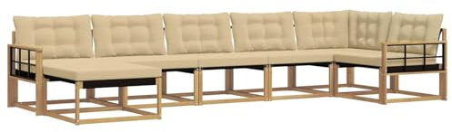 vidaXL Outdoor-Sofagarnitur mit Kissen 7 pcs Weiß und Beige, Moderne Garten-Sofa-Garnitur, langlebige Möbel, schicker Sitzplatz, wetterfest, Bequeme Relaxoase