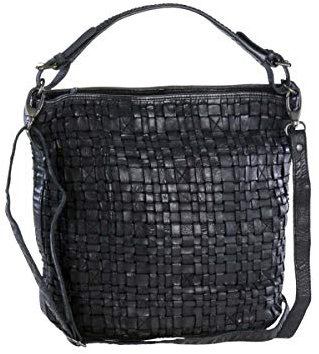 Bear Design Handtasche Damen Tasche Leder Schultertasche Flechtoptik Shopper schwarz für Damen Frauen