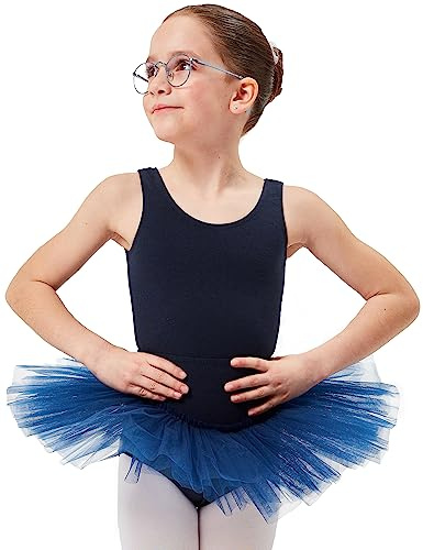 tanzmuster Ballettrock Mädchen Tutu - Pia - 3 Lagen Tüll - weicher Baumwollbund - Ballett Tuturock für Kinder in Marineblau, Größe:164/170