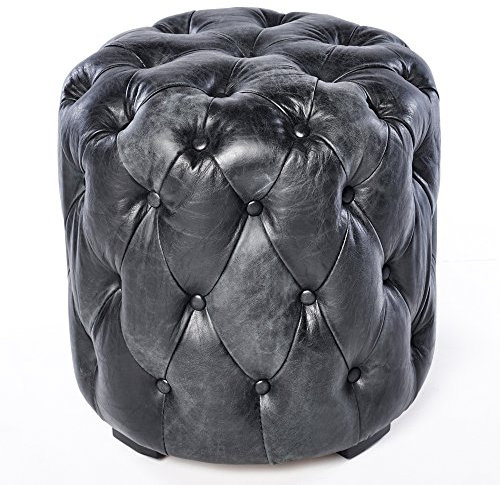 Phoenixarts Chesterfield Echtleder Ottoman Hocker Schwarz Vintage Leder Fußhocker Pouf Sitzhocker 659