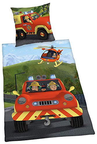 Herding FEUERWEHRMANN SAM Bettwäsche-Set, Wendemotiv, Bettbezug 140 x 200 cm, Kopfkissenbezug 70 x 90 cm, Flanell/Biber