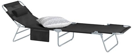 SoBuy Lot de 2 Transat Jardin Extérieur Pliable Bain de Soleil avec Oreiller Chaise Longue Relax avec Poche Latérale Mobilier de Jardin pour Terrasse Plage Piscine Noir 155x56x81 cm OGS35-SCHx2