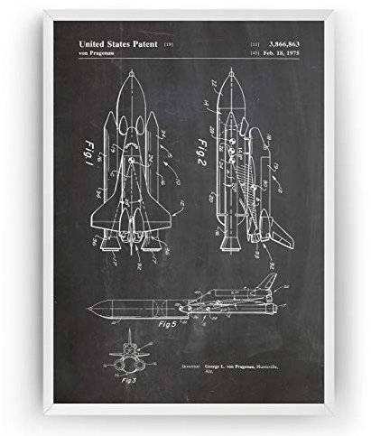 NASA Space Shuttle 1975 Patent Poster - Science Print Gift Astronaut Vintage Blueprint Outer Spaceship Aerospace Wall Art Bedroom Decor Merchandise Rocket Antique - Frame Not Included
