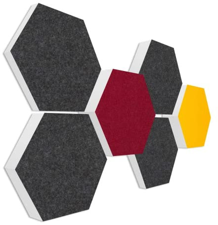 platino24 Schallabsorber COLORE aus Basotec G+ I Akustikpaneele mit Akustikfilz I 3D Wand-Paneele mit 6 Waben in Anthrazit, Bordeaux & Sonnengelb I Akustikplatten zur Schalldämmung in Büro & Studio