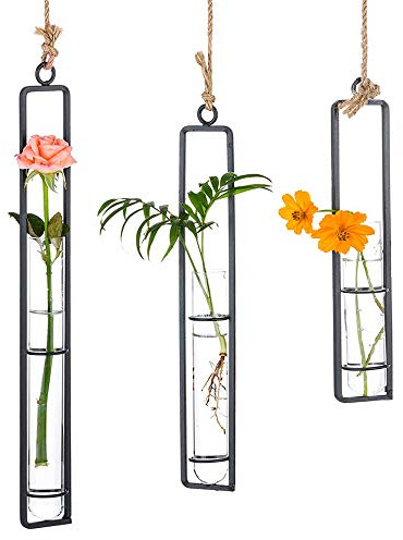 Sziqiqi Vase à essai en verre transparent à suspendre, plante hydroponique pour la maison, le balcon, la décoration florale, 3 types de longueurs S+m+l