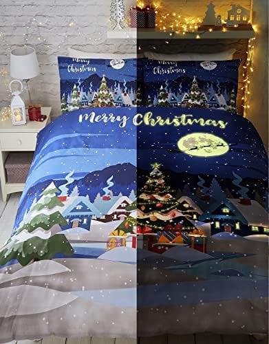 Bedlam Bettwäsche-Set, leuchtet im Dunkeln, weihnachtliches Design, Mehrfarbig, 52% Polyester, 48% Baumwolle, Mehrfarbig, Single, W135cm x L200cm (Duvet Cover), W50cm x L75cm (Pillow Case)