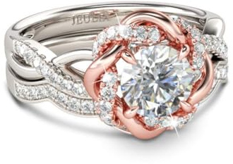 Jeulia Halo Solitaire Verlobungsringe für Frauen Sterling Silber Blumen Blumenringe Rosévergoldeter Diamant Ring Rundschliff Brautring Set Jubiläumsversprechen für Sie (Rosé Vergoldet, 58 (18.5))