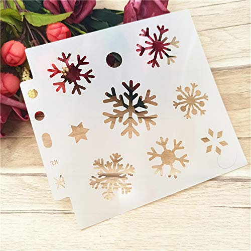 Schneeflocke DIY Aushöhlen Design PET Kunststoff Schablone, perfekt geeignet für Textilgestaltung, Wandgestaltung, Fenster, Papier, Scrapbooking, Kinder Basteln, 13x14cm/5.12x5.51in