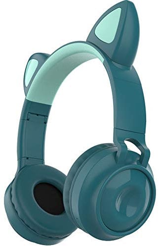 BAIAA Cat Ear Bluetooth Headset, Gaming Headset of Girls Cute Head-mounted Luminous with Adjustable Memory Foam Ear Cups and Three Modes for PC, Laptop, Mac, PS4, Nintendo Switch, Mac (Green)
