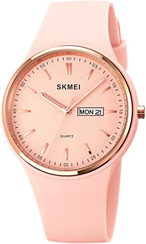 findtime Analog Damenuhren mit Silikonarmband Einfache Fashion Armbanduhr Damen mit Datum Kalender Frauen Uhr Schlicht Elegant Sportlich Edelstahl Gehäuse