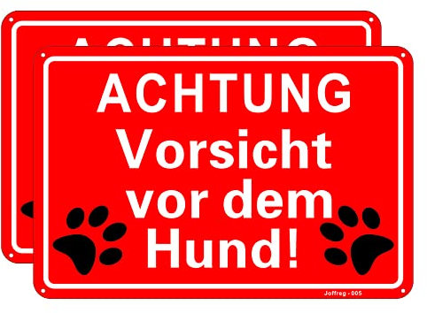 Joffreg Achtung Vorsicht vor dem Hund Schild,20 x 30 cm aus Stabiler Aluminium 1mm Reflektierendes Warnschild mit UV-Schutz,Wetterfest,einfache Montage,2 Stück