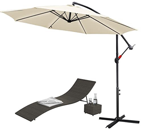 Sonnewelt Sombrillas terraza 300 CM de diámetro con LED solar, parasol jardin protección UV y impermeable, Parasol excentrico jardin con soporte, Sombrilla Parasol Mástil de Aluminio (Beige)