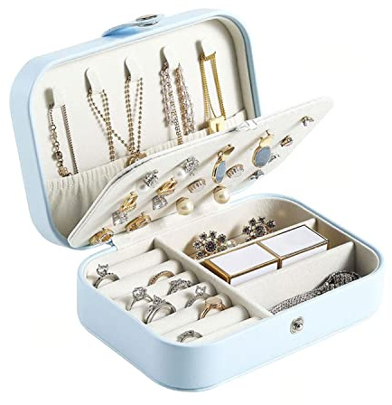 Lrikas Schmuckkästchen Reise Schmuckkasten Klein, Schmuckbox Damen, Schmuckaufbewahrung mit Stil, Schmuck organizer für Ohrringe für Ohrringe, Halsketten, Ringe(Hellblau)