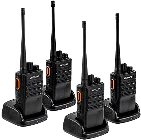 Retevis RB646 Walkie Talkies for adults, IP67 Waterproof, PMR446 Portable Small 2 Way Radio, VOX, Emergency Alarm, Rechargeable Walkie Talkie Long Range for Construction Sites (Black, 4Pcs)