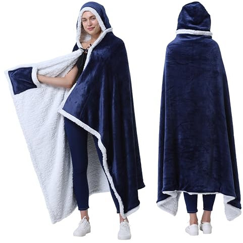 Catalonia Classy Decken-Poncho mit Kapuze | Tragbare Kuscheldecke mit Eingrifftaschen | Bequemer Sherpa-Fleece-Überwurfsumhang für Kinder und Erwachsene
