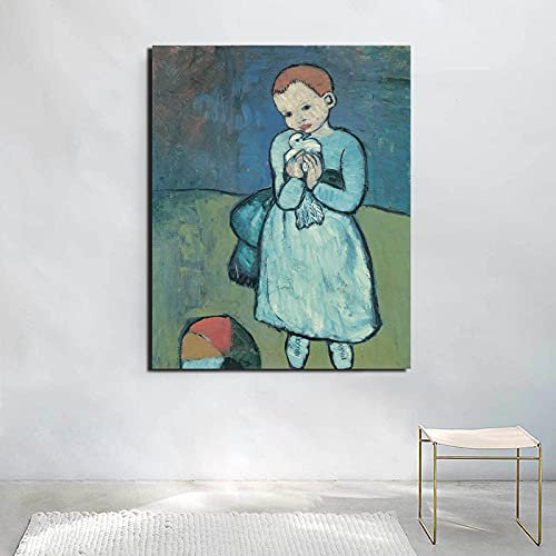 Dittelle Kunstdruck auf Leinwand Wandbild Wohnzimmer Dekoration Ölgemälde Pablo Picasso Kind mit einer Taube 40 x 60 cm Rahmenlos