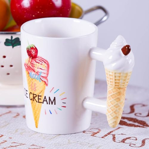 A.F.N.A.L Keramiktasse für Zuhause und Büro, kreative Porzellantasse mit Griff für Kaffee, Tee, Saft, Milch und Wasser, 400 ml, Eiscreme-Form, Geschenk, 11,9 cm H