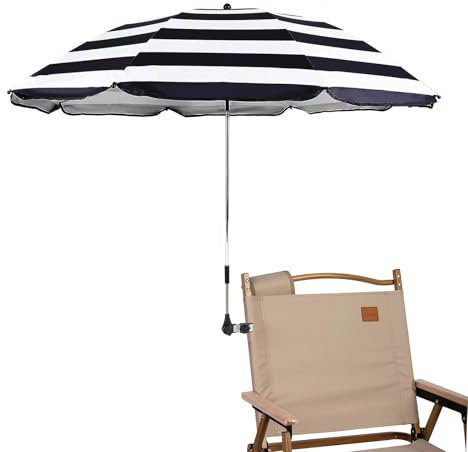 STARRY CITY Sonnenschirm für Stuhl mit Verstellbarer Klemme,Oberfläche115cm,mit Regenschirm Clip Befestigung für Terrassenstühle,Strandstühle,liegestuhl,Rollstühle,Golfwagen (B-Streifen)