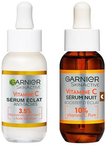 Garnier SkinActive - Coffret Sérum Jour Anti-Taches Brunes + Sérum Nuit Booster d’Éclat - Soin Visage Enrichi en Vitamine C - Tous Types de Peau - 2 x 30 ml
