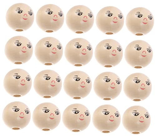 ULDIGI 50 Stücke Runde Holzperlen mit Lächelndem Gesicht Natürliche Holzperlen für Kreatives Basteln Schmuckherstellung und Puppenköpfe mit Loch Zum Auffädeln Ideal für Kinder und Projekte