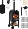 COSTWAY Horno de Pizza de Leña para Exterior, Parrilla de Pizza Independiente con 2 Ruedas, Cubierta Impermeable, Piedra de Pizza, Fabricante de Pizza Resistente para Patio, Porche, Terraza, Negro