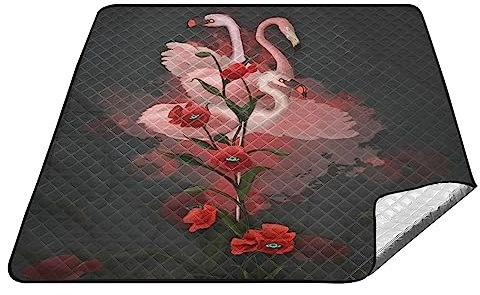 YOUJUNER Picknickdecke, 200 x 200 cm, florales Flamingo-Druck, große Picknickmatte, wasserdicht, Stranddecke, tragbarer Outdoor-Teppich, Camping-Matte