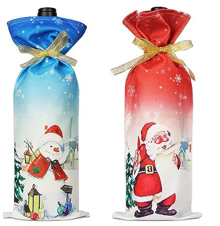 2 Stück Geschenktüten Flaschen Weihnachten, Flaschentüten Flaschenbeutel Weinbeutel Abdeckung Wiederverwendbar Xmas Wein Geschenk Taschen Weintasche Geschenkbeutel Rotwein Dekoration (Bunt A)