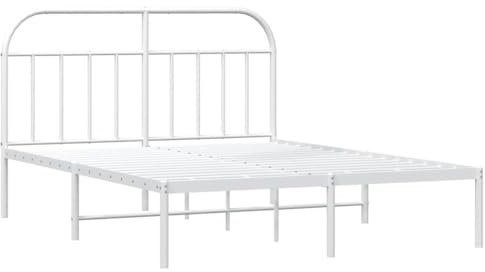vidaXL Bettgestell, Bettrahmen mit Kopfteil Lattenrost Metall, Metallbett Bett für Schlafzimmer, Doppelbett Gästebett, Weiß 180x200cm